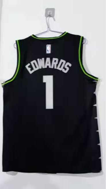 Men Minnesota Timberwolves #1 Edwards Black Adidas NBA Jerseys